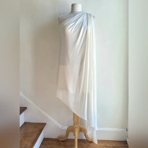 Halston Heritage One-Shoulder Draped Asymmetrical White Dress